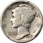 1916-D Mercury Dime PCGS F15 Key Date Nice Eye Appeal Nice Strike