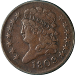 1809 Half Cent &#39;9 Over 6&#39; Choice VF+ C-5 R.1 Superb Eye Appeal Nice Strike