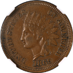 1869 Indian Cent NGC AU53 BN Superb Eye Appeal Strong Strike