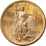 1914-D Saint-Gaudens Gold $20 PCGS MS62 Superb Eye Appeal Strong Strike