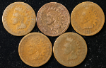 1879 Indian Cents - Worn - 5pc Bulk Lot