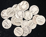 1916-P&S Mercury Dimes - Low Grade, 10 P & 10 S - 20pc Bulk Lot