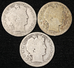 1901-S Barber Half Dollars - Very Worn, Tough Date - 3pc Bulk Lot