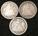 1853 Half Dimes - w/Arrows, Slight Problems - 3pc Bulk Lot