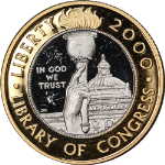 2000-W Library of Congress Commem Bimetallic $10 Proof Coin - Blemish - Cap