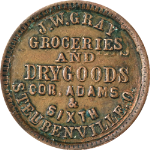 1863 Civil War Token - J.W. Gray: Grocer - Steubenville, OH - Nice XF