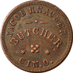 1863 Civil War Token - Jacob Knauber: Butcher - Cincinnati, OH - Nice AU