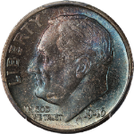 1946-S Roosevelt Dime Blue / Purple Toning PCGS MS67 FB Superb Eye Appeal