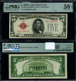 FR. 1527 $5 1928-B Legal Tender E-A Block Choice PMG AU58 EPQ