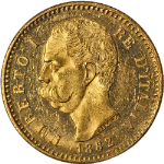 1882-R Italy Gold 20 Lire ANACS MS62