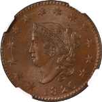 1820 Large Cent Large Date NGC MS66 BN N.13 R.1 Superb Eye Appeal Strong Strike