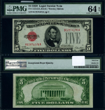 FR. 1525 $5 1928 Legal Tender B-A Block Choice PMG CU64 EPQ