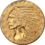 1908-P Indian Gold $5 CAC Sticker PCGS MS64 Superb Eye Appeal Strong Strike