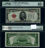 FR. 1528 $5 1928-C Legal Tender G-A Block Gem PMG CU65 EPQ