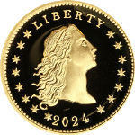 2024 Flowing Hair Gold $1 High Relief Proof 230th Anniversary - OGP &amp; COA