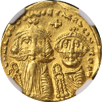 Byzantine Empire Gold Solidus Heraclius &amp; Her. Constantine AD613-641 NGC XF