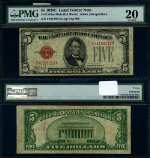 FR. 1528 M $5 1928-C Legal Tender Mule F-A Block PMG VF20 Micro BP#