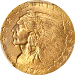 1927 Indian Gold $2.50 CAC Sticker PCGS MS64+ Superb Eye Appeal Strong Strike