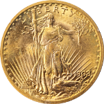 1908-P Saint-Gaudens No Motto Gold $20 Rattler Holder PCGS MS63