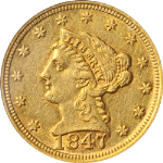 1847-D Liberty Gold $2.50 OGH PCGS XF45 Great Eye Appeal Strong Strike