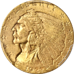 1927 Indian Gold $2.50 CAC Sticker PCGS MS64 Superb Eye Appeal Strong Strike