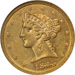 1845-P Liberty Gold $5 NGC AU58 Superb Eye Appeal Strong Strike