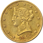 1851-O Liberty Gold $10 PCGS AU58 Great Eye Appeal Strong Strike