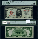 FR. 1528 $5 1928-C Legal Tender F-A Block Gem PMG CU65 EPQ