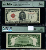 FR. 1528 $5 1928-C Legal Tender G-A Block Choice PMG CU64