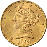 1903-S Liberty Gold $5 PCGS MS64 Great Eye Appeal Nice Strike Nice Luster