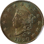 1820 Large Cent Large Date PCGS MS64BN N.13 R.1 Superb Eye Appeal Strong Strike