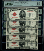 FR. 1528 $5 1928-B Legal Tender G-A Block Choice PMG CU64 EPQ - 5pc CONSEC