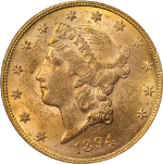 1894-P Liberty Gold $20 PCGS MS61 Nice Luster Nice Strike