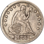 1853-P Seated Liberty Quarter - Choice+ Arrows + Rays