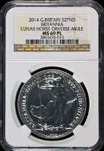 2014 Great Britain 1 Ounce Silver 2 Pound Britannia Lunar Horse Mule NGC MS69PL