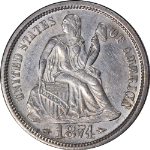 1874-P Seated Liberty Dime &#39;Arrows&#39; AU/BU Details Nice Eye Appeal Nice Strike