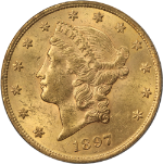 1897-P Liberty Gold $20 Repunched Date ANACS MS61 BREEN-7325 Nice Strike