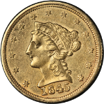 1845-P Liberty Gold $2.50 Choice AU Great Eye Appeal Strong Strike