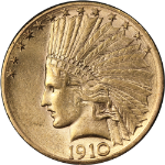 1910-D Indian Gold $10 Choice AU/BU Great Eye Appeal Strong Strike