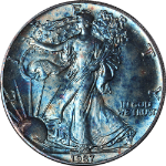 1987 Silver American Eagle $1 Artificial Toning: Iridescent Blues