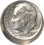 1996-P Roosevelt Dime - Error - Broadstruck