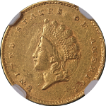 1855-C Type 2 Indian Princess Gold $1 NGC AU53 Charlotte Mint Nice Eye Appeal