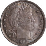 1892-P Barber Quarter Choice BU+ One mark on cheek away from GEM
