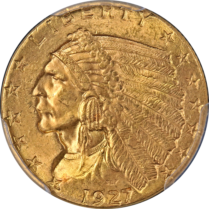 1927 Indian Gold $2.50 PCGS MS64+ Superb Eye Appeal Strong Strike