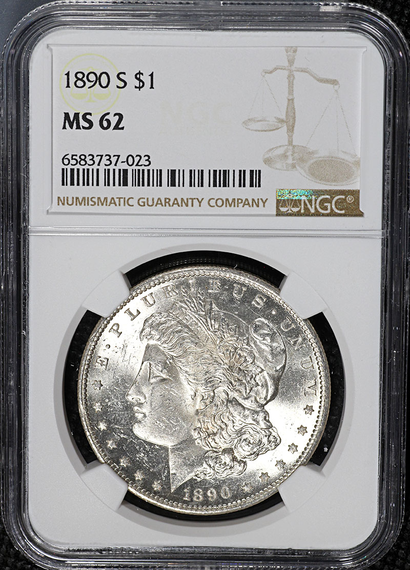 1890-S Morgan Silver Dollar NGC MS62 Blast White Great Eye Appeal