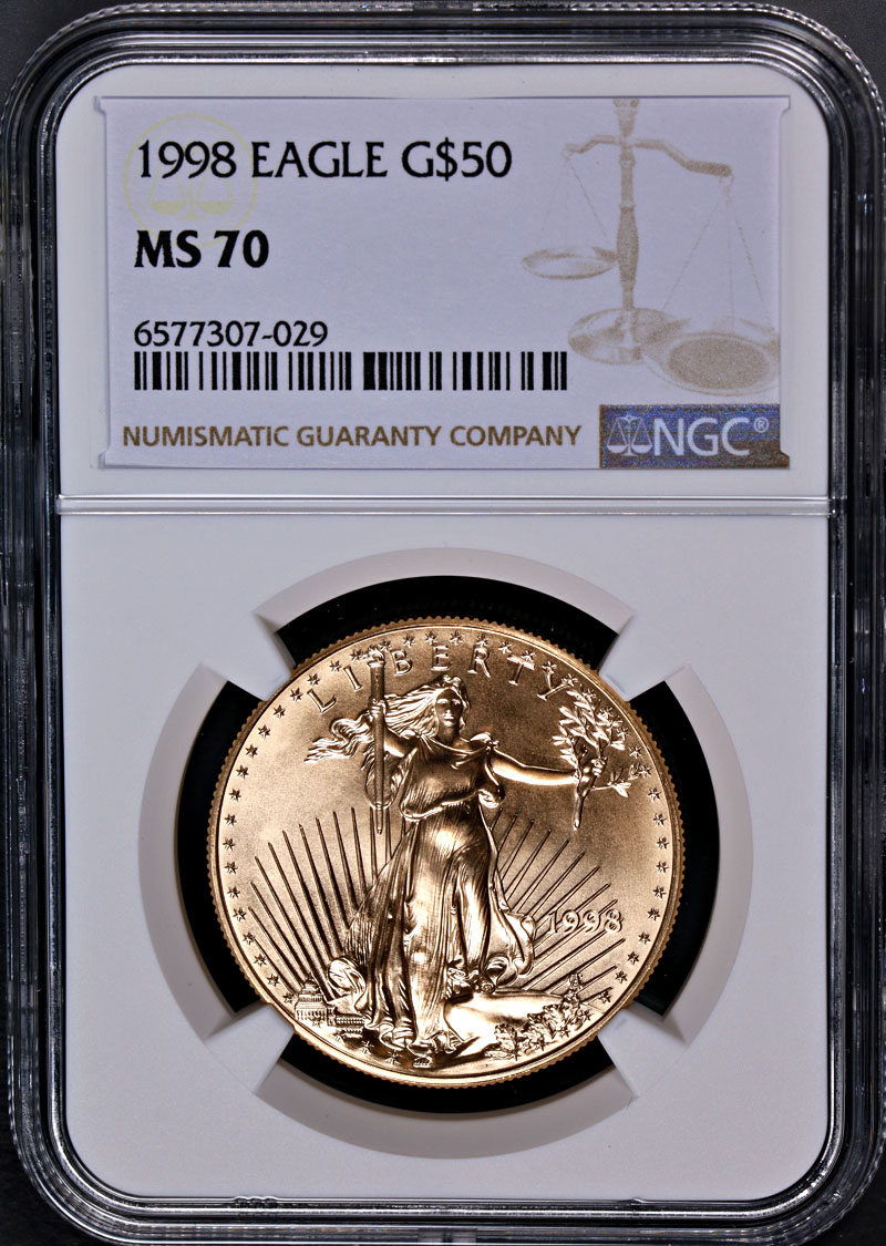 1998 Gold American Eagle $50 NGC MS70 Brown Label