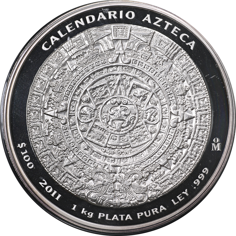 2011 Mexico 1 Kilo Silver Aztec Calendar w/ Display (No COA or Box)