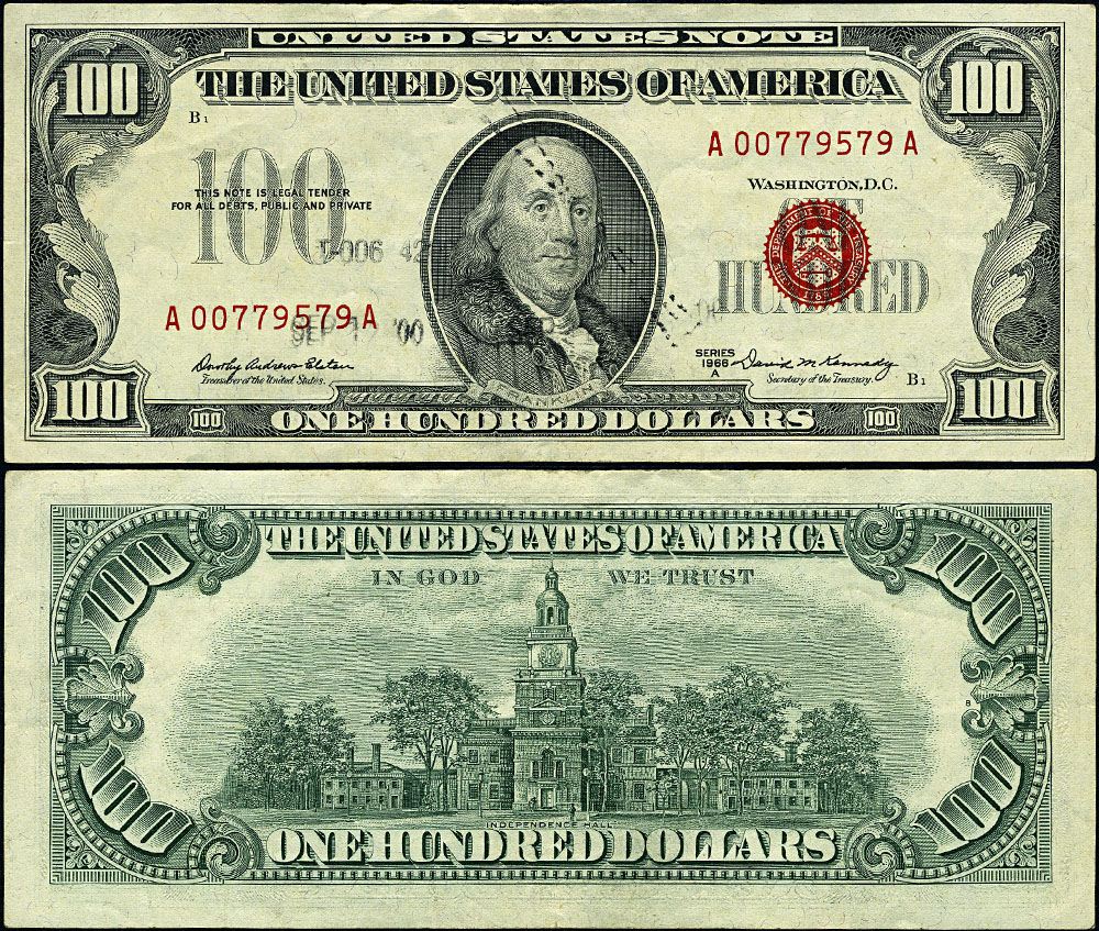 FR. 1551 $100 1966-A Legal Tender A-A Block Teller Stamp