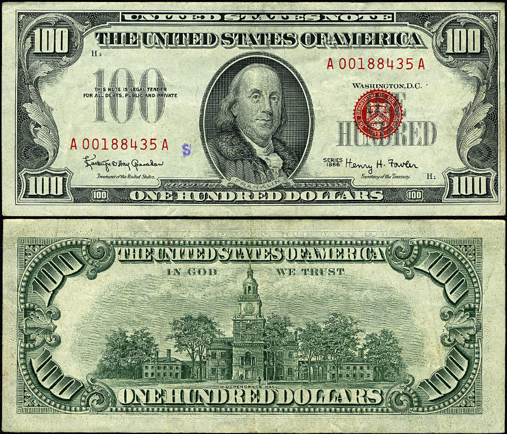 Fr. 1550 $100 1966 Legal Tender A-a Block Partial Teller