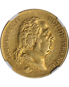 1818 W France Gold 40 Franc NGC AU53